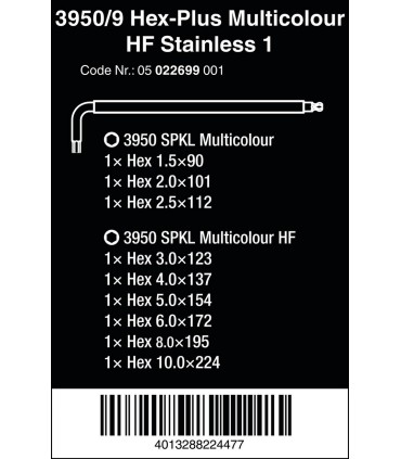 Wera 3950/9 SPKL HF HexPlus Topbaş Renkli Allen Anahtar Seti 05022699001