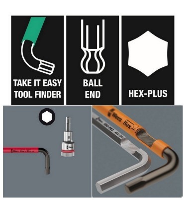 Wera 950 SPKS Renkli Kısa Allen Anahtar Topbaş HexPlus 3/16" 05022655001