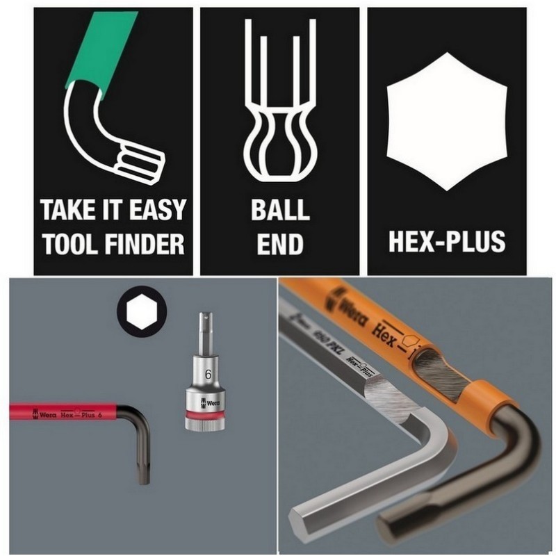 Wera 950 SPKS Renkli Kısa Allen Anahtar Topbaş HexPlus 3/8" 05022659001