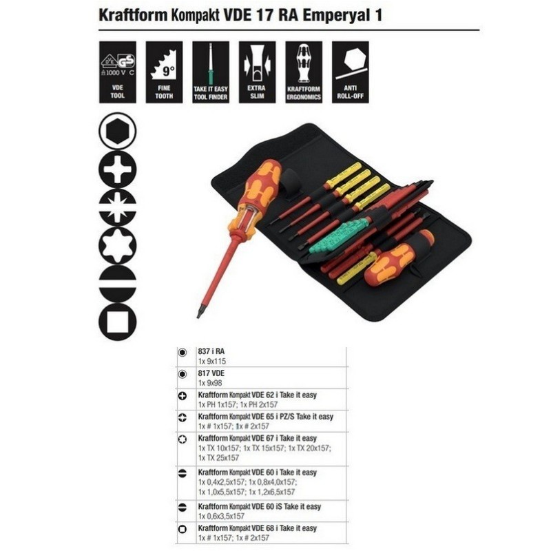 Wera KK VDE 17 RA 1 Geçmeli Uçlu Tornavida Set Emperyal 05006619001