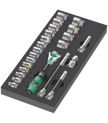 Wera 9721 Özel kesim Sünger 8000B Zyklop 3/8" Cırcır Lokma Set 1 23P 05150111001