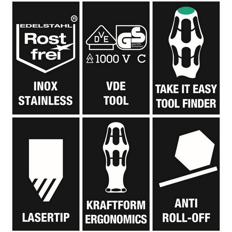 Wera 3165 i/6 VDE İzole Pozidriv Düz Tornavida Set Raflı 6P 05022745001