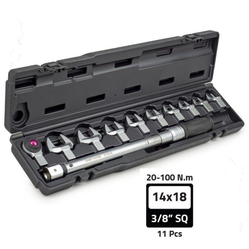 Netratek CTK100 20-100Nm 3/8" 10-30mm Açıkağız Torkmetre Seti 11P