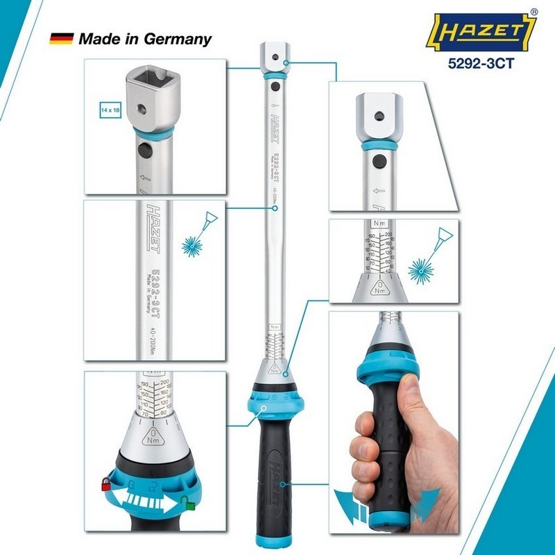 Hazet 5292-3CT 40-200Nm 14x18mm Değişken Uçlu Torkmetre ±%3