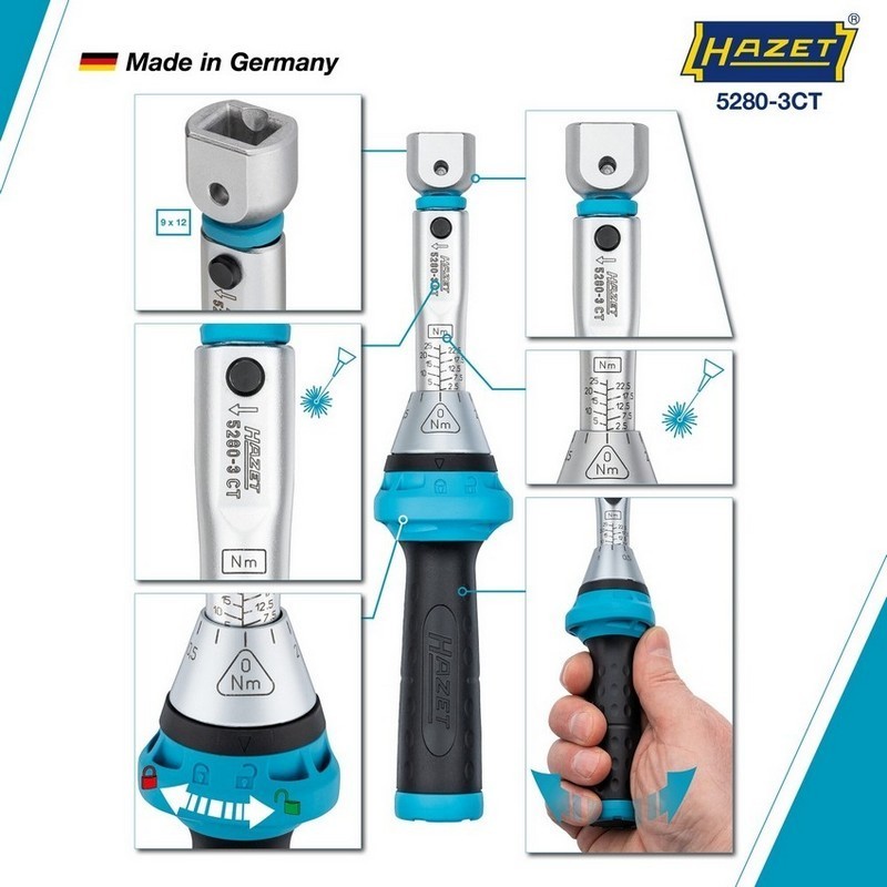 Hazet 5280-3CT 2.5-25Nm 9x12mm Değişken Uçlu Torkmetre ±%3