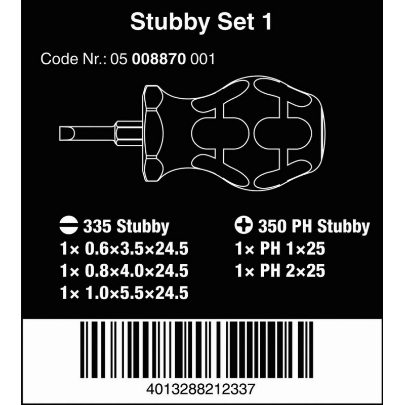 Wera Stubby/Topaç 1 Düz Yıldız Tornavida Seti 5P 05008870001