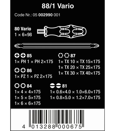 Wera 88/1 Vario 6mm Geçmeli Tornadiva Uç Seti 11P 05002990001