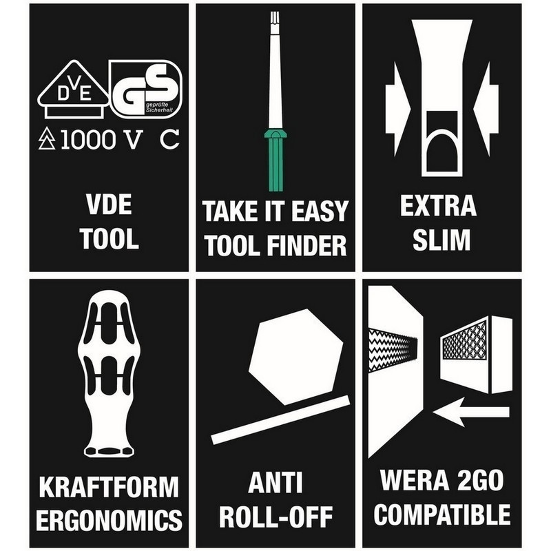 Wera VDE 17 Tool Finder Ekstra İnce 1 Geçmeli Uçlu Penseli Tornavida Set 05006612001