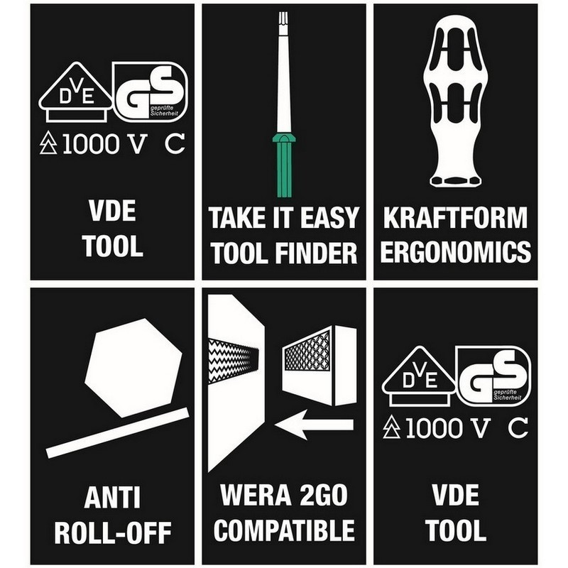 Wera KK VDE 18 Tool Finder Üniversal 2 Geçmeli Uçlu Tornavida Set 05006614001