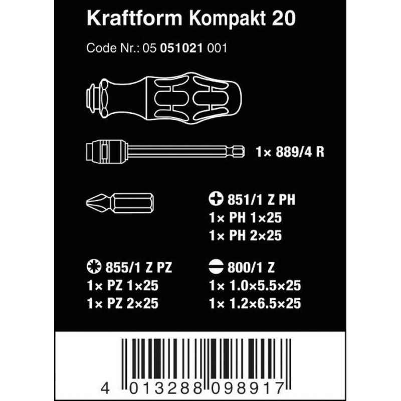 Wera Kraftform Kompakt 20 Tornavida Bits Seti 7P 05051021001