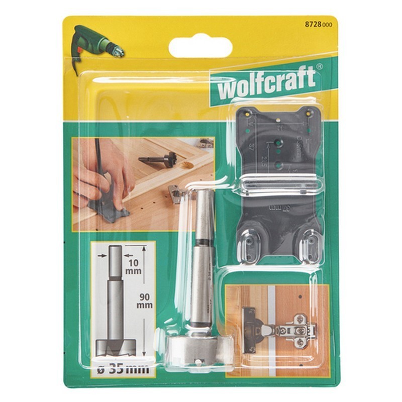 Wolfcraft 8728000 Forstner 35mm Punta ve Menteşe Şablon Seti 2P