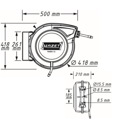 Hazet 9040N-10 3/8" Makaralı Basınçlı Hava-Su Hortumu 15mt 20Bar
