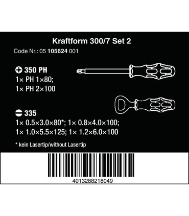 Wera 300/7 Kraftform Plus Yıldız Düz Tornavida Set 2  Açacaklı 7P 05105624001