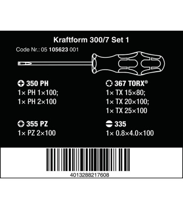Wera 300/7 Kraftform Plus TX PZ PH SL Tornavida Set 1 7P 05105623001