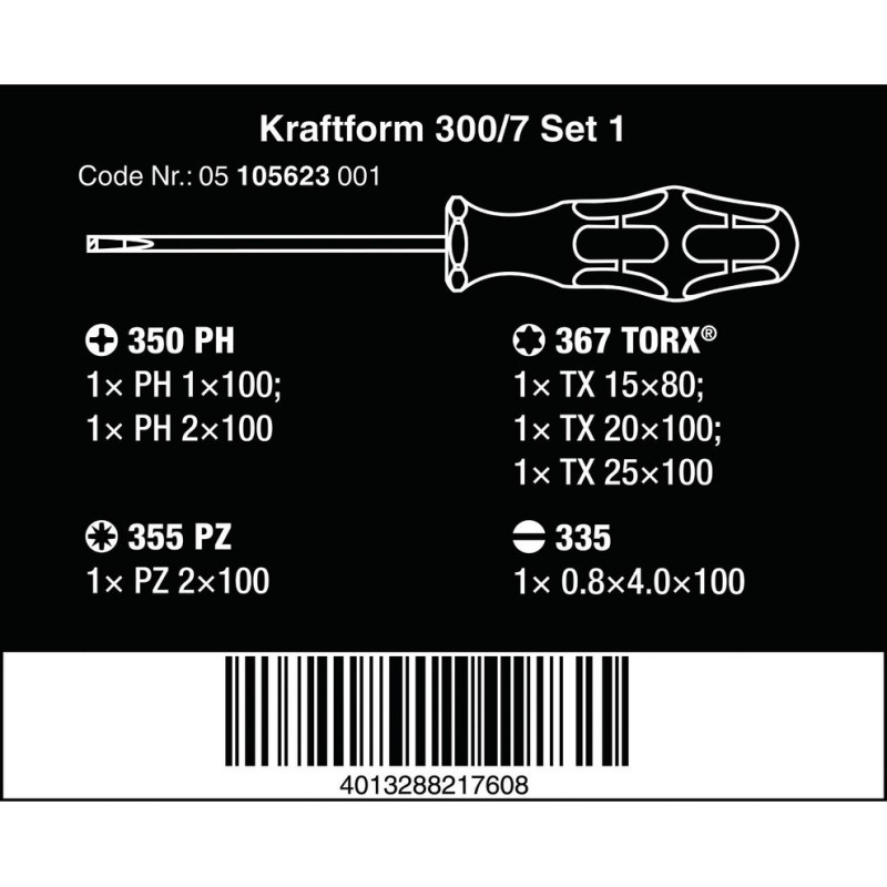 Wera 300/7 Kraftform Plus TX PZ PH SL Tornavida Set 1 7P 05105623001