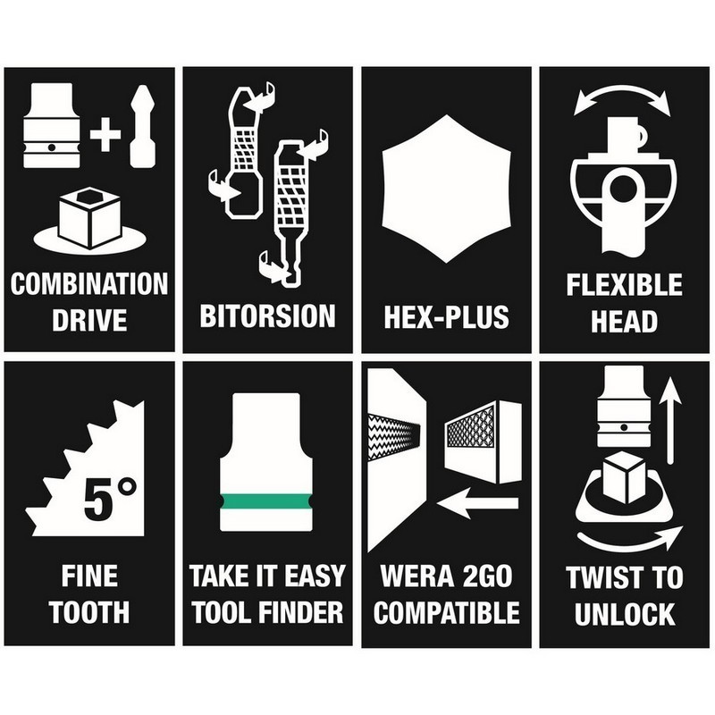 Wera 8009 Zyklop Pocket Emperyal Cırcır Lokma Bits Set 2 18P 05004283001