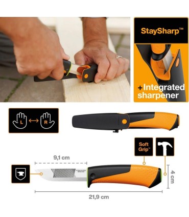 Fiskars 1023619 Ağır İş Kılıflı Entegre Bilemeli Bıçak