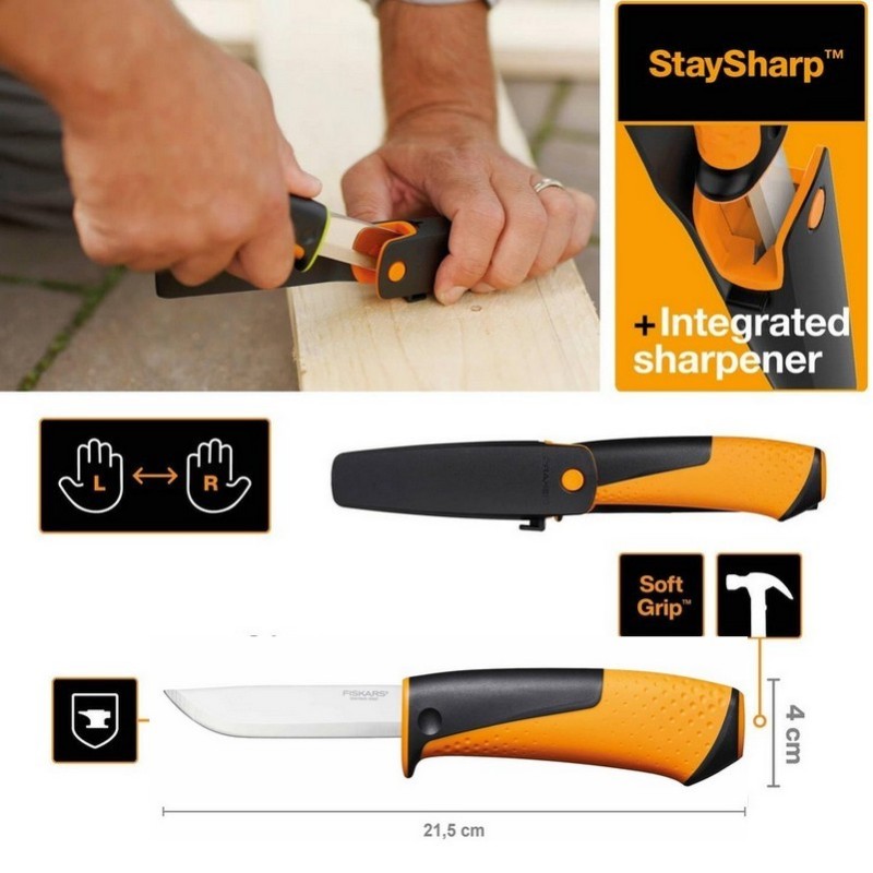 Fiskars 1023620 Ağır İş Kılıflı Entegre Bilemeli Bıçak