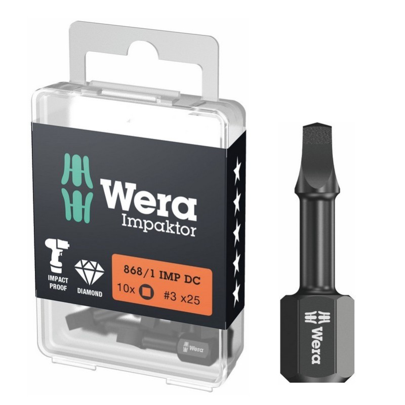 Wera 868/1 IMP DC Kare Bits Uç R3x25mm 10 Adet 05057632001