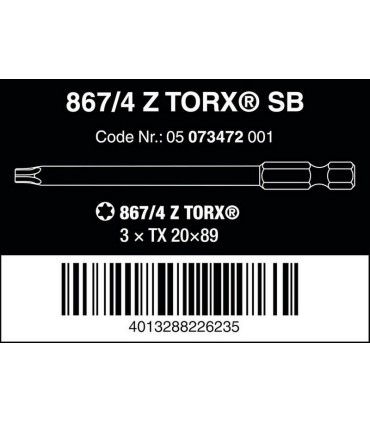 Wera 867/4 Z SB Torx Bits TX20 89mm 3P 05073472001