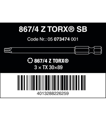 Wera 867/4 Z SB Torx Bits TX30 89mm 3P 05073474001