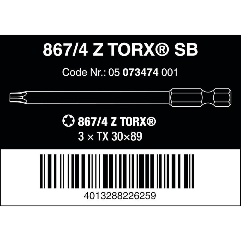 Wera 867/4 Z SB Torx Bits TX30 89mm 3P 05073474001
