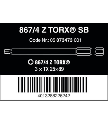 Wera 867/4 Z SB Torx Bits TX25 89mm 3P 05073473001