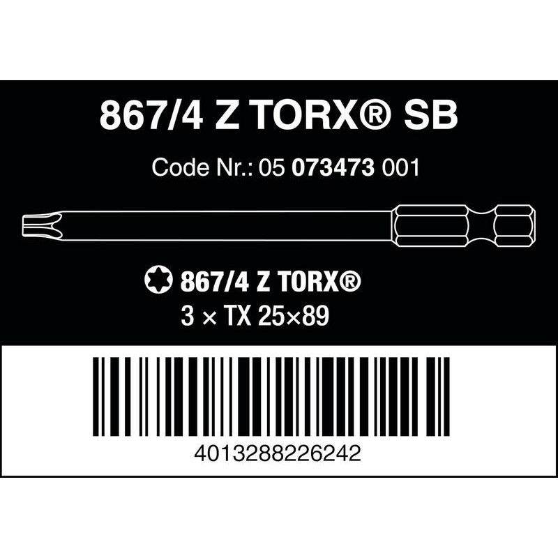 Wera 867/4 Z SB Torx Bits TX25 89mm 3P 05073473001
