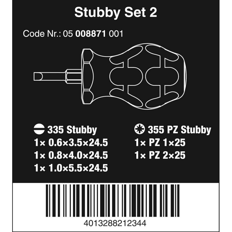 Wera Stubby/Topaç 2 Düz Pozidriv Tornavida Seti 5P 05008871001