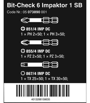 Wera Bit-Check 6 SB Impaktor 1 TX/PH/PZ Bits Seti 05073890001