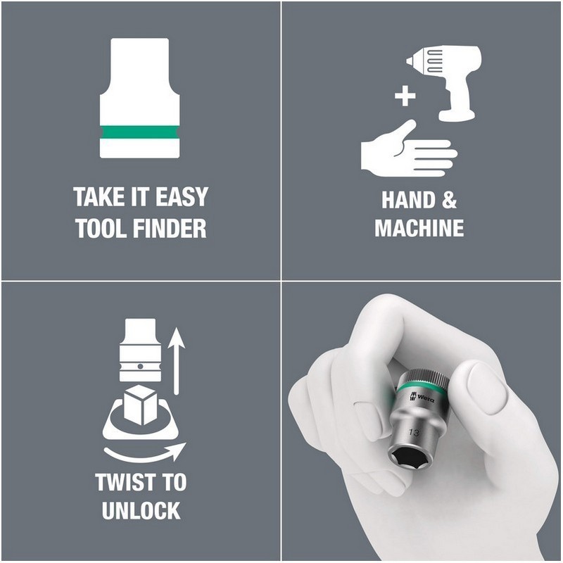 Wera 8790 HMB Zyklop 3/8" Mıknatıs Şeritli Lokma Seti B1 Emperyal 05005450001