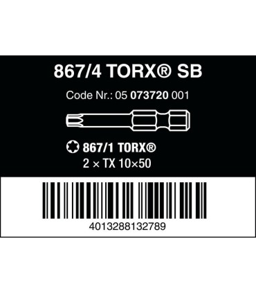 Wera 867/4 Z SB Torx Bits TX10 50mm 2P 05073720001