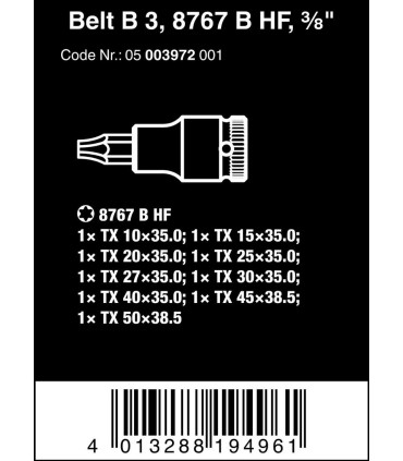 Wera 8767 HMB Zyklop 3/8"  Belt3 Torx HF Lokma Bits Seti 05003972001