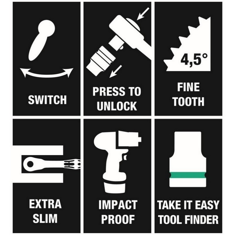 Wera 8100 SB12 Zyklop Comfort 3/8" Cırcır Lokma Set 16P 05005530001