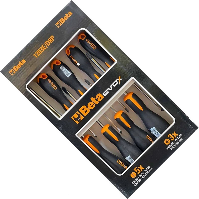 Beta 1203E/D8P Evox Düz Yıldız Tornavida Seti 8P 012031018