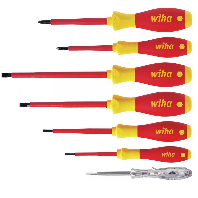 Wiha SoftFinish® VDE İzole Yıldız Düz Tornavida Set 7P 00834