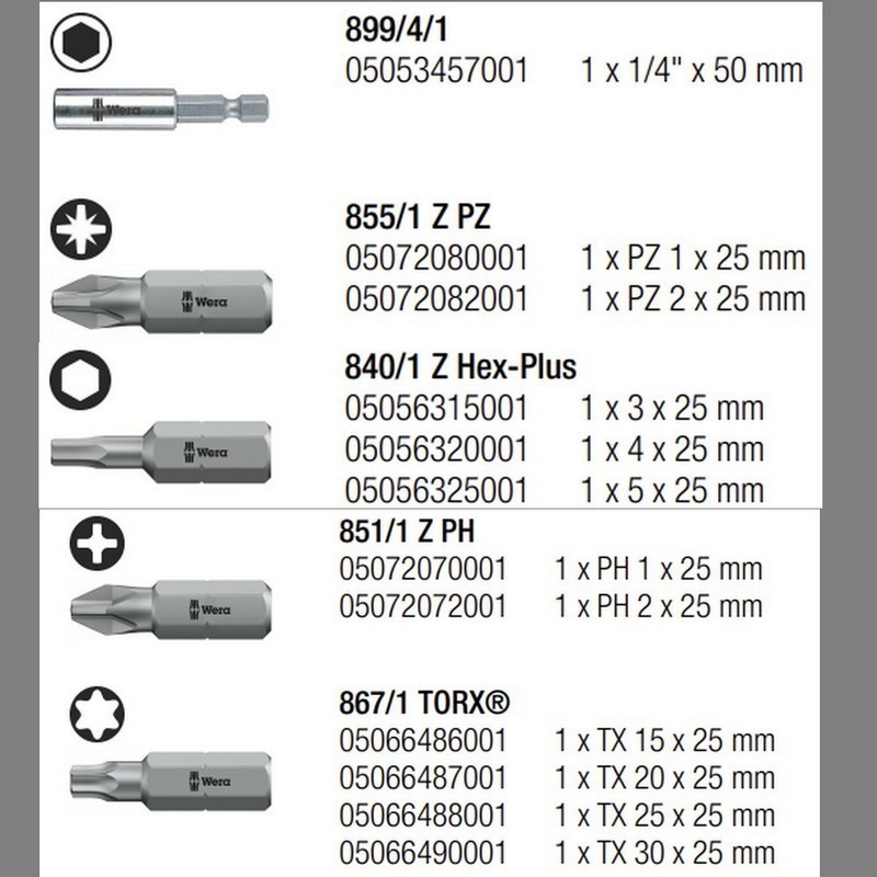 Wera Bit-Check 12 SB Metal 1 Bits Seti 05136393001