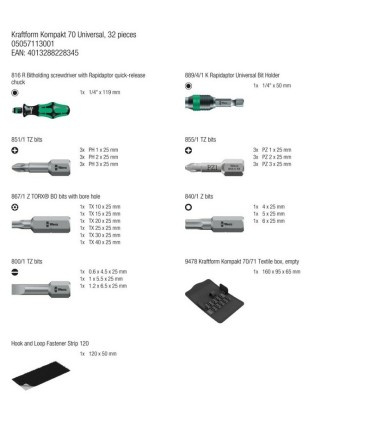 Wera Kraftform Kompakt 70 Üniversal 1 Tornavida Bits Seti 32P 05057113001
