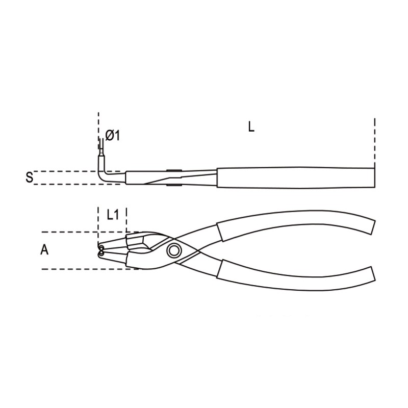 Beta 1034 130X13 Kıvrık İç Segman Pensesi 130mm 12-25mm 010340014