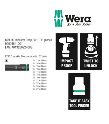 Wera 8790 C Impaktor 1/2" Derin Lokma Set 1 11P 05004841001