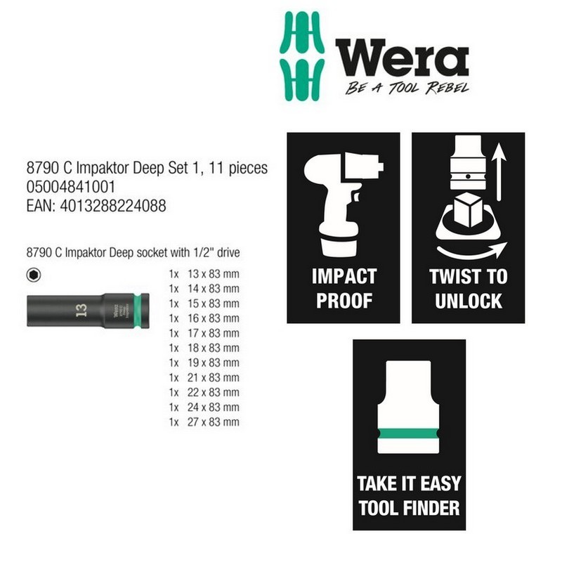 Wera 8790 C Impaktor 1/2" Derin Lokma Set 1 11P 05004841001