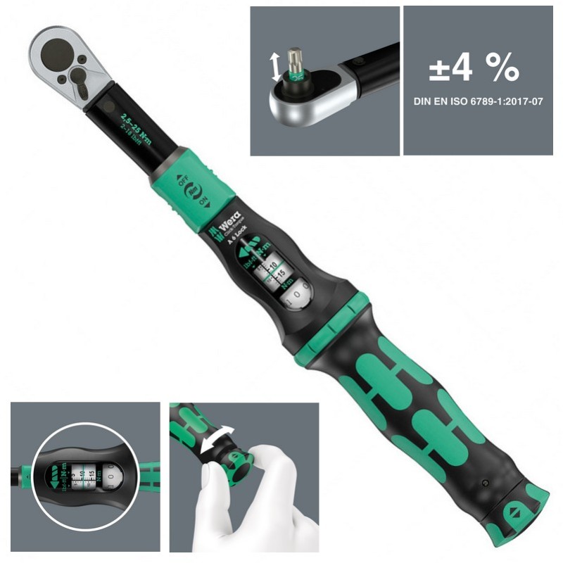 Wera Click-Torque Lock A6 1/4" Altıgen 2.5–25Nm Ayarlanabilir Tork Anahtarı 05075691001