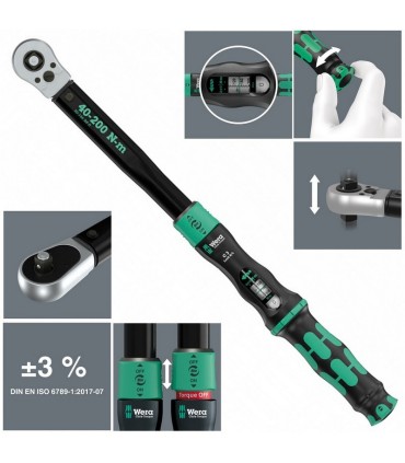 Wera Click-Torque Lock C3 1/2" R/L İtmeli Sürücü 40-200Nm Tork Anahtarı 05075695001