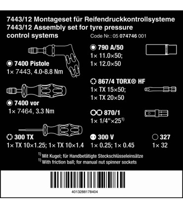 Wera 7443/12 Lastik Basınç Kontrol Sistemleri/Montaj Kiti 12P 05074746001