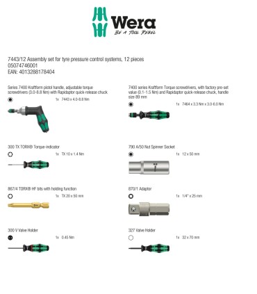 Wera 7443/12 Lastik Basınç Kontrol Sistemleri/Montaj Kiti 12P 05074746001