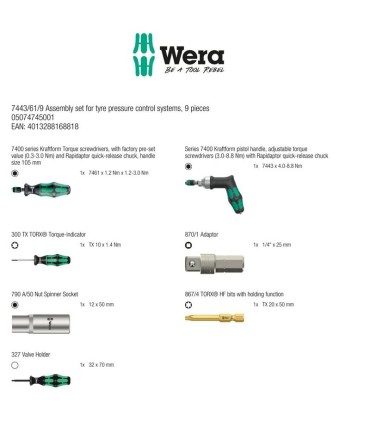 Wera 7443/61/9 Lastik Basınç Kontrol Sistemleri/Montaj Kiti 9P 05074745001
