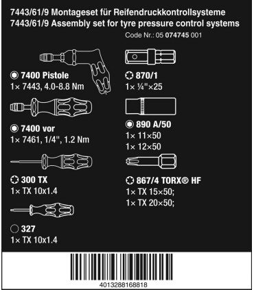 Wera 7443/61/9 Lastik Basınç Kontrol Sistemleri/Montaj Kiti 9P 05074745001