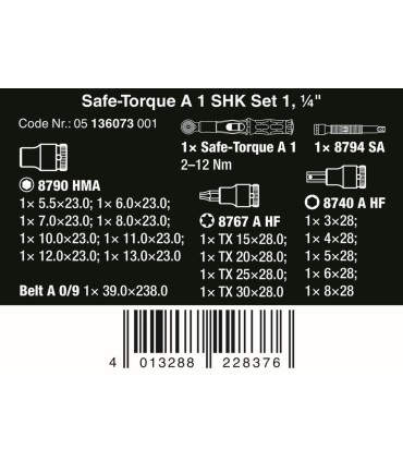 Wera Safe-Torque A1 SHK 2-12Nm 1/4" Ayarlanabilir Tork Anahtar Set 1 20P 05136073001