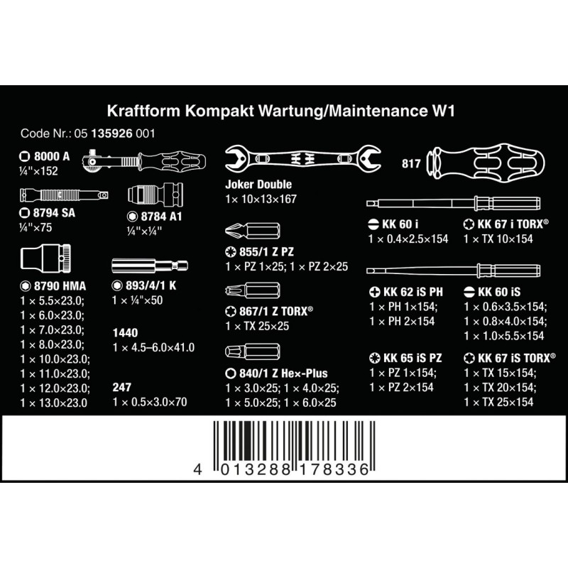 Wera W1 Kraftform Kompakt Tamir Seti 05135926001