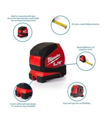 Milwaukee Ağır Hizmet Pro Kompakt Şerit Metre 5m/16ft 4932459595